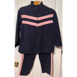 Dressbarn Woman Black Pink Chevron Zip Tracksuit Set 14/16 Plus Size Athleisure